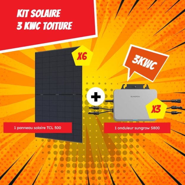 Kit Solaires 3 kWc Toiture - 6 Panneaux 500 Wc + 3 micro-onduleurs Sungrow