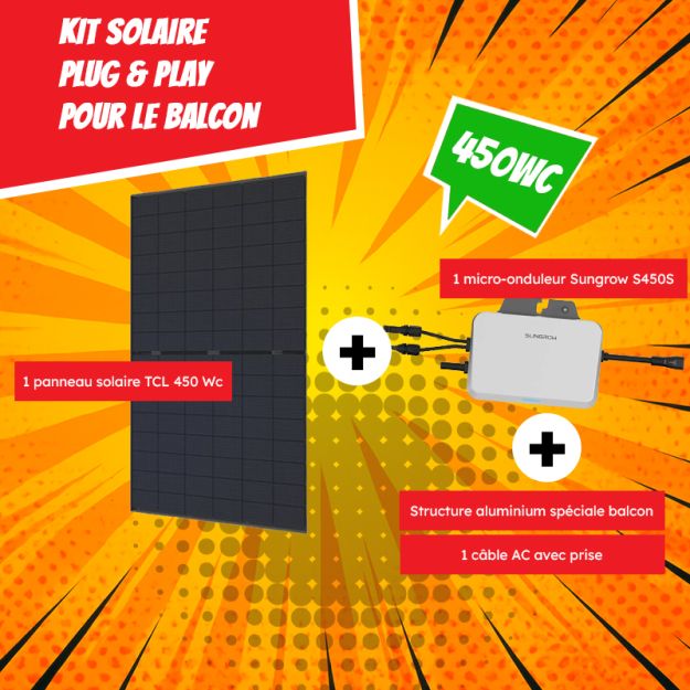 Kit Solaire Plug & Play Le Balcon 450 Wc - 1 Panneau 450 Wc+ 1 micro-onduleur Sungrow
