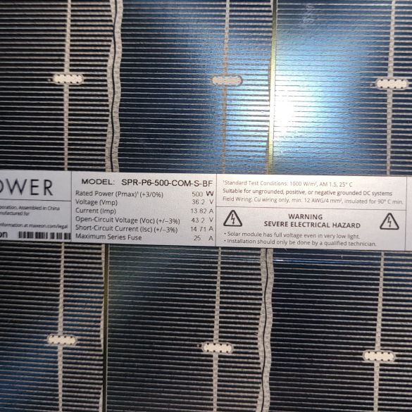 5 PANNEAUX SUNPOWER P6 500 WATTS
