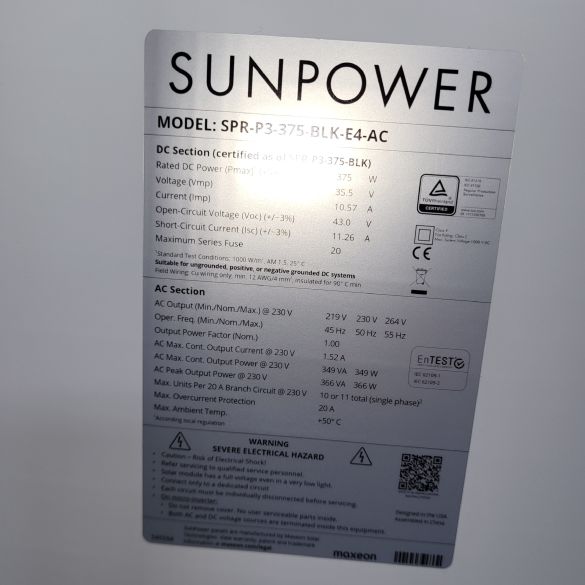 2 PANNEAUX SUNPOWER 375 AC