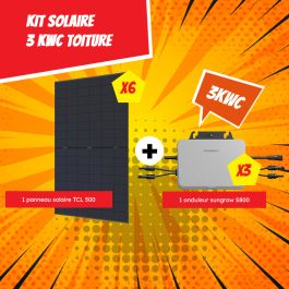Kit Solaires 3 kWc Toiture - 6 Panneaux 500 Wc + 3 micro-onduleurs Sungrow 