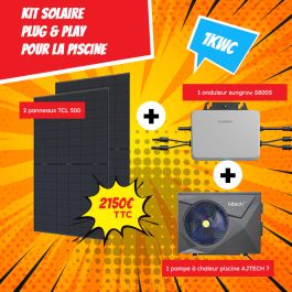 Kit Solaire Plug & Play La Piscine 1 kWc - 2 Panneaux 500 Wc + 1 PAC piscine AJTECH + 1 micro-onduleur Sungrow 