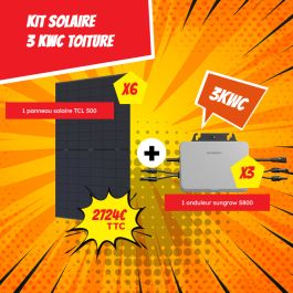 Kit Solaires 3 kWc Toiture - 6 Panneaux 500 Wc + 3 micro-onduleurs Sungrow 
